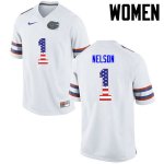 Women's Florida Gators #1 Reggie Nelson NCAA Nike White USA Flag Fashion Authentic Stitched College Football Jersey MSR3862UA